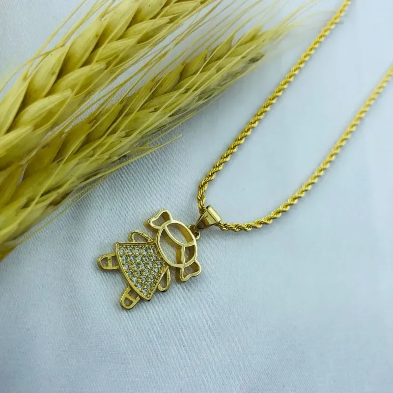 CORDÃO BAIANO FINO 50MC PING MENINA ZIRC CRISTAL CRAVEJADA