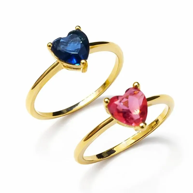 Anel Delicado Coração com Zircônia Colorida