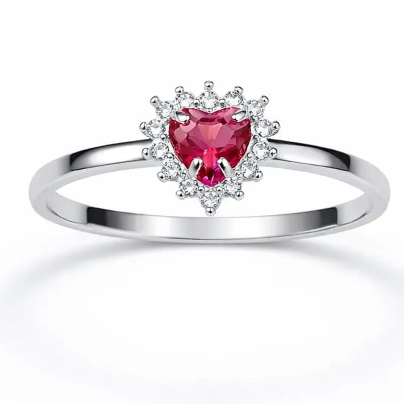 Anel em Prata 925 com Coração Rosa e Zircônias