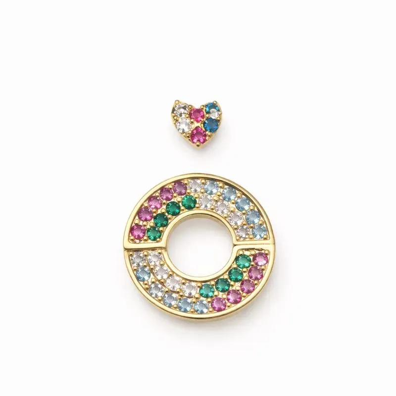Brinco Dupla Colorida Coração e Círculo