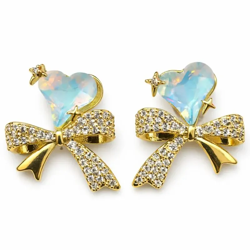 Brinco Laço com Coração Furta-Cor