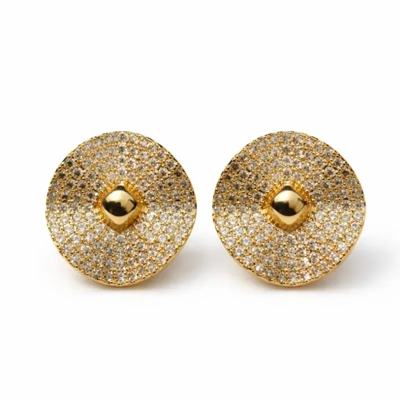 Brinco Redondo Cravejado com Detalhe Central  Dourado