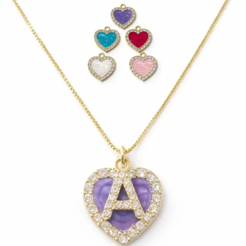 Colar Coração Resinado Com Pingente De Letra