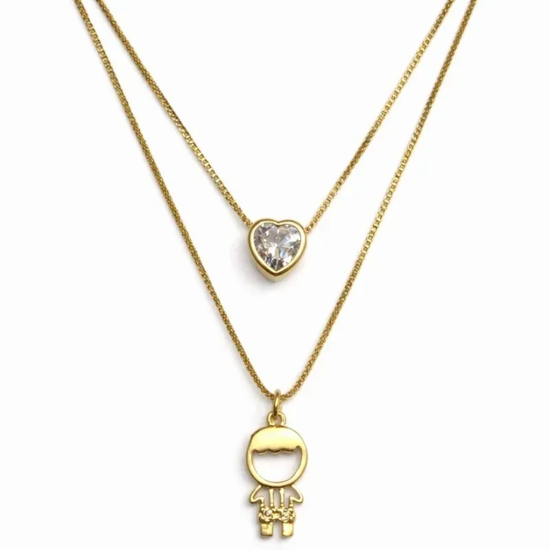 Colar Duplo com Pingente de Menino e Coração