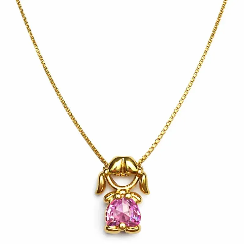 Colar Menina com Coração Rosa