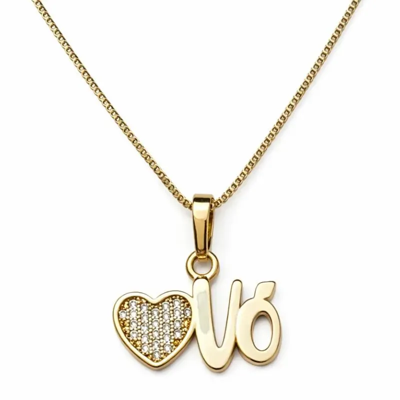 Colar Vó com Coração Cravejado