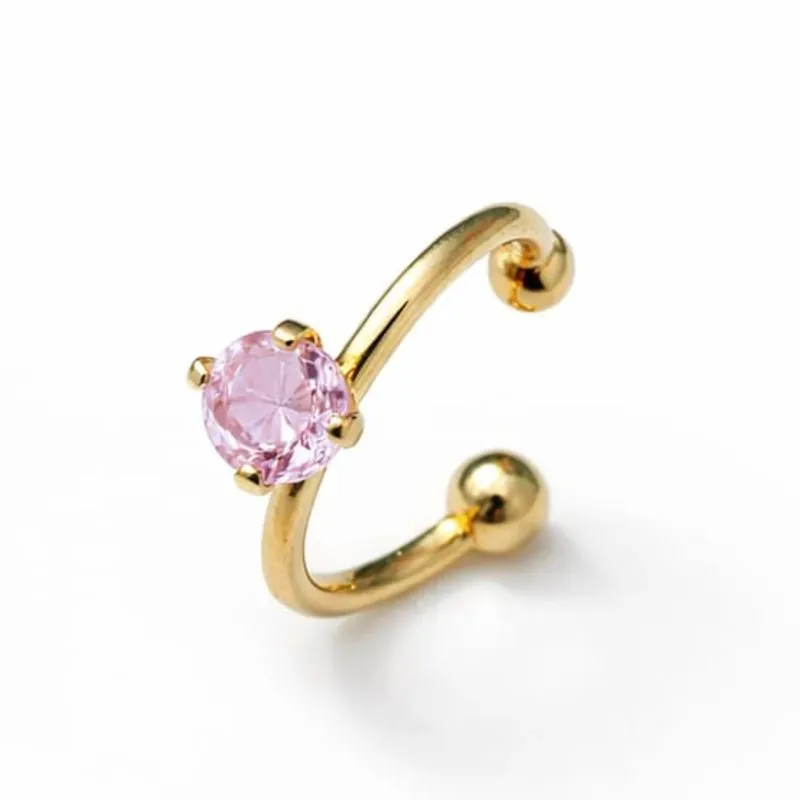 Piercing Fake Dourado com Zircônia Rosa Bebê