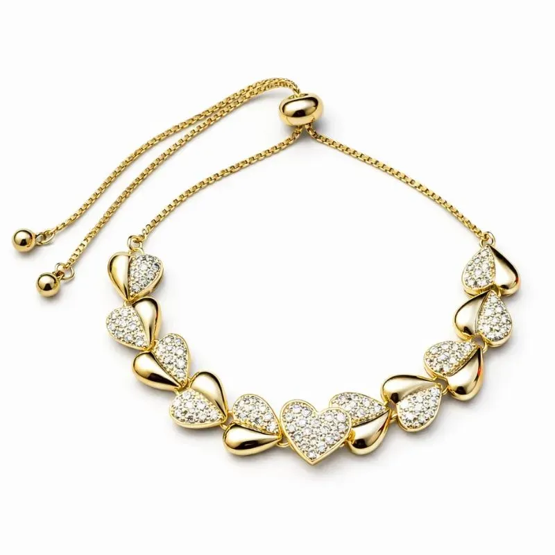 Pulseira Regulável Corações Cravejados