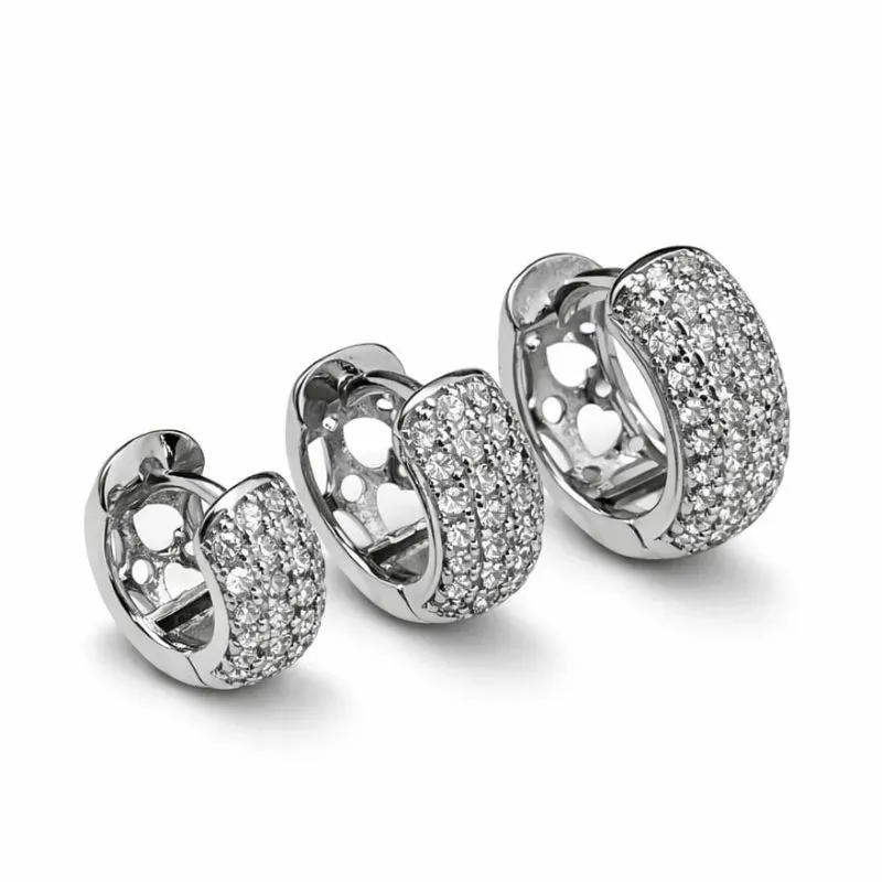 Trio de Brincos Argolinha Cravejada Ródio