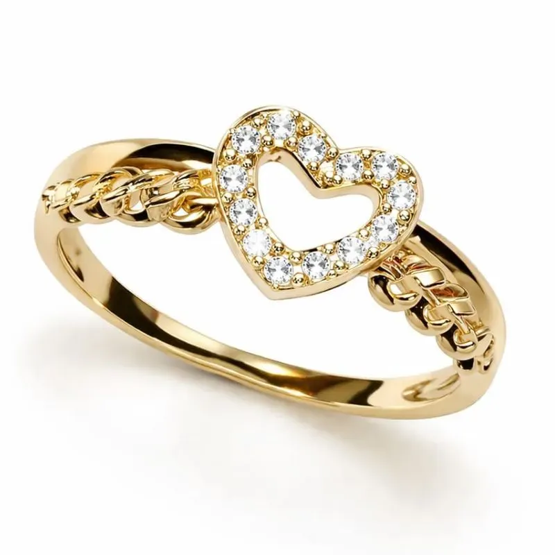 Anel Coração Cravejado com Detalhe Lateral