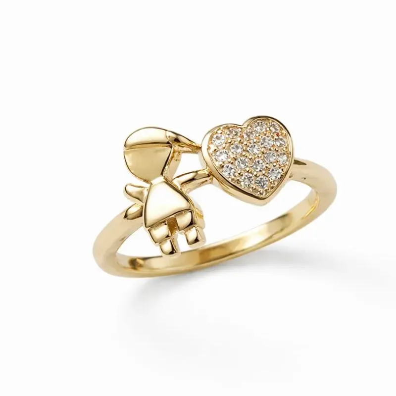 Anel Falange Menino com Coração Cravejado.