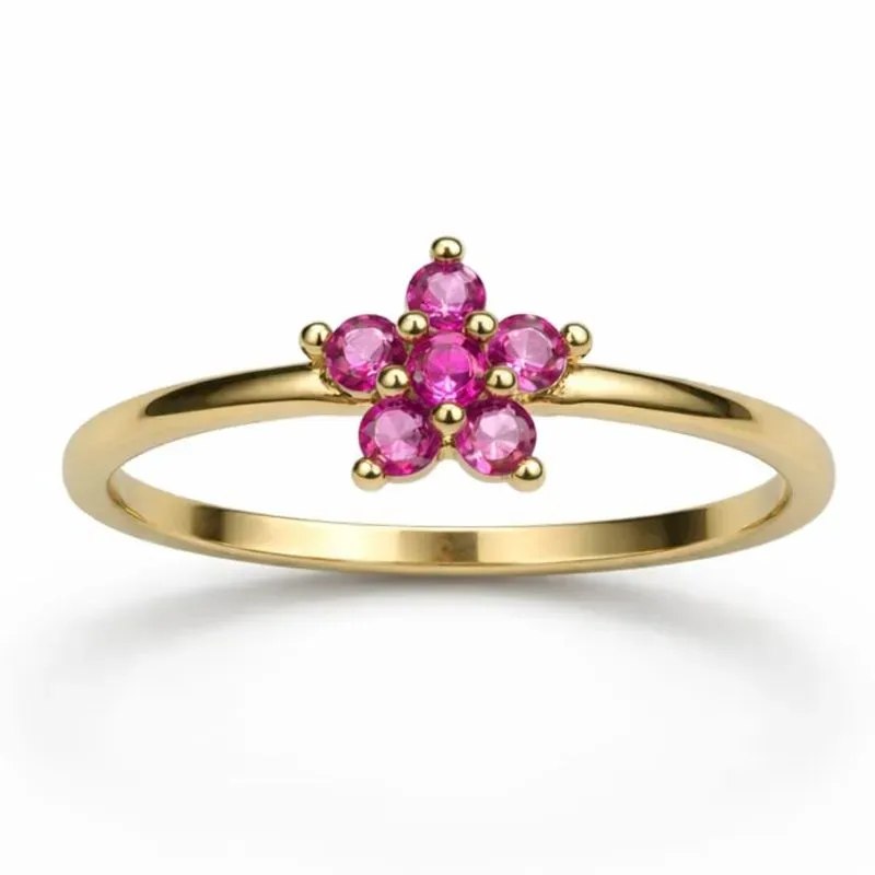 Anel Flor com Pedras Rosas