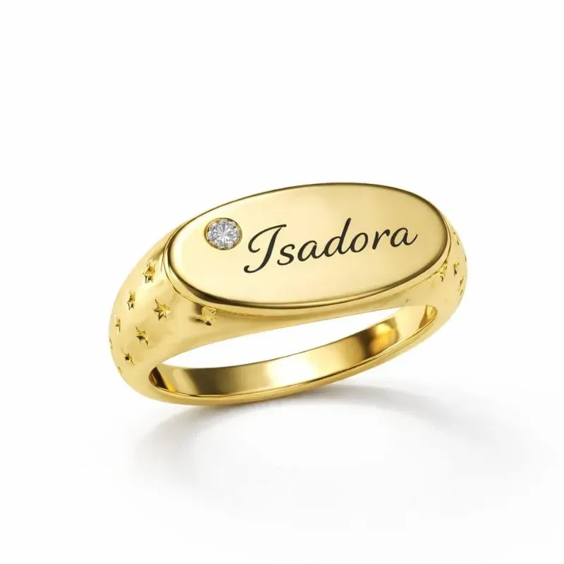 Anel Personalizado com Nome  Modelo Placa Oval.