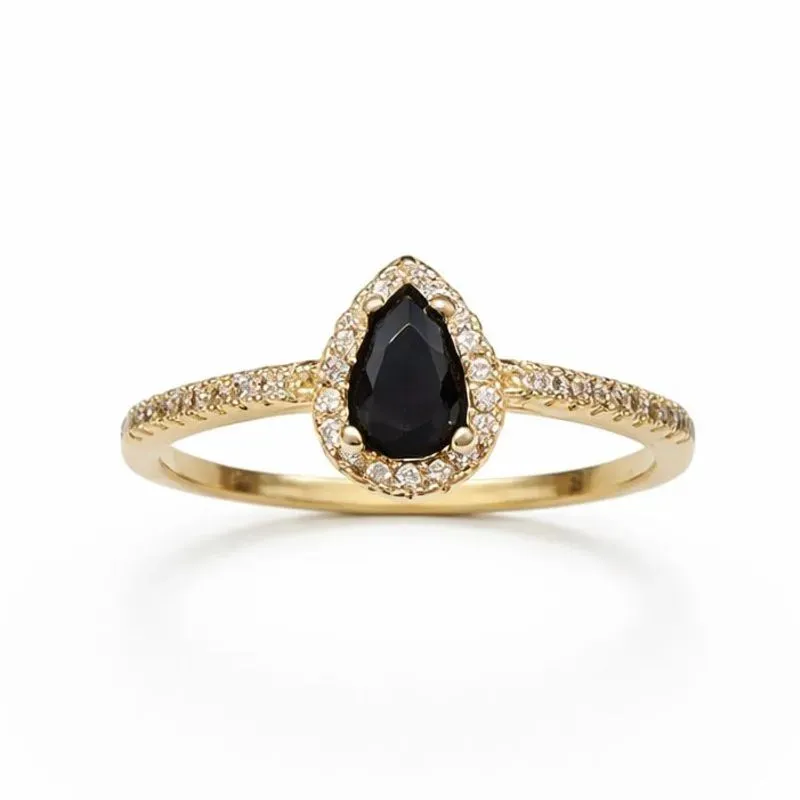 Anel Solitário Gota Pedra Preta