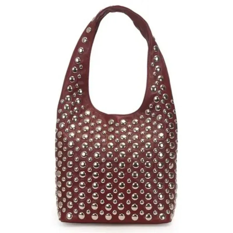 Bolsa Hobo Vermelho Vinho WJ com Aplicações