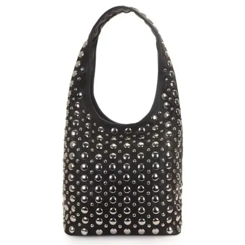 Bolsa Hobo Preta WJ com Aplicações.