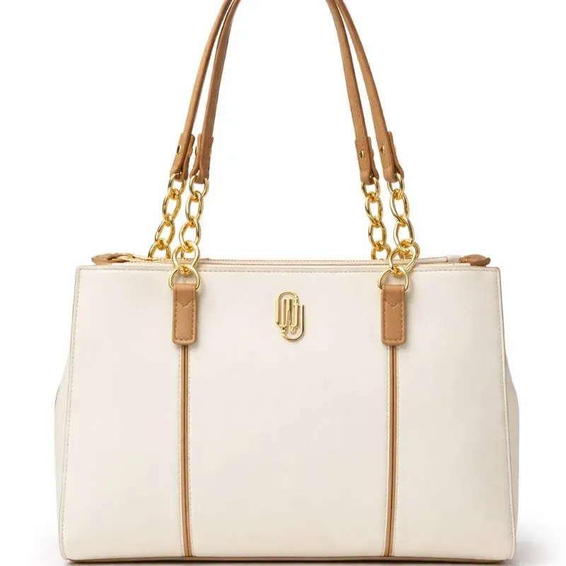 Bolsa Média WJ Elegance Bicolor  Off White com Marrom.