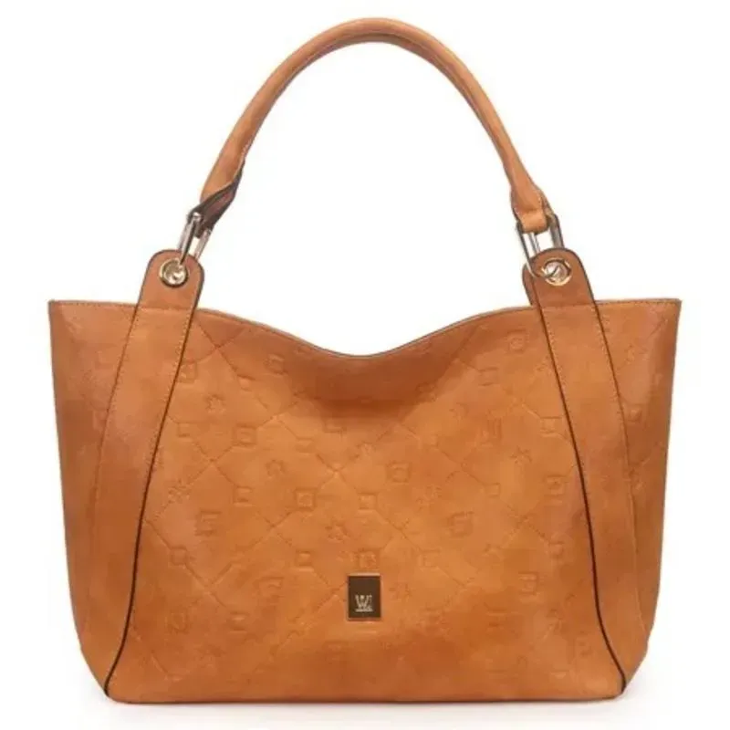 Bolsa Satchel Grande Monograma WJ - Caramelo