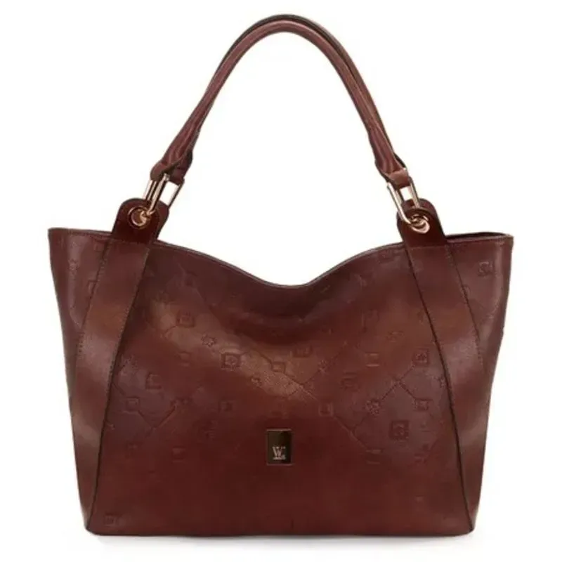 Bolsa Satchel Grande Monograma WJ - Marrom Café.