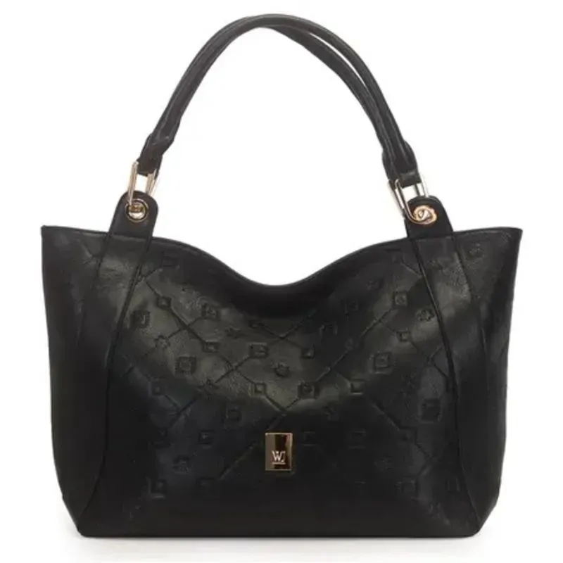 Bolsa Satchel Grande Monograma WJ - Preto