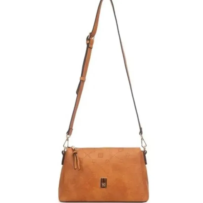 Bolsa Transversal Média Monograma Relevo WJ Caramelo