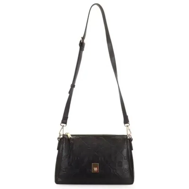Bolsa Transversal Média Monograma Relevo WJ Preta
