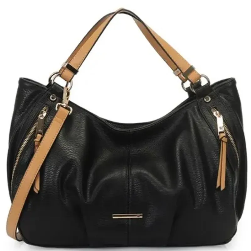 Bolsa WJ Hobo Bicolor com Zíperes Preta