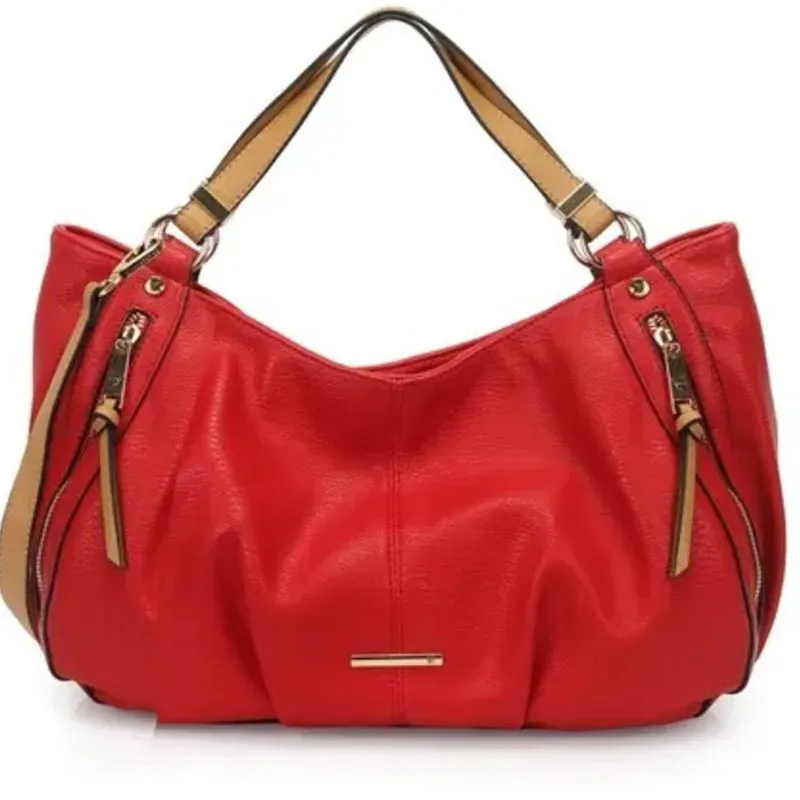 Bolsa WJ Hobo Bicolor com Zíperes Vermelha