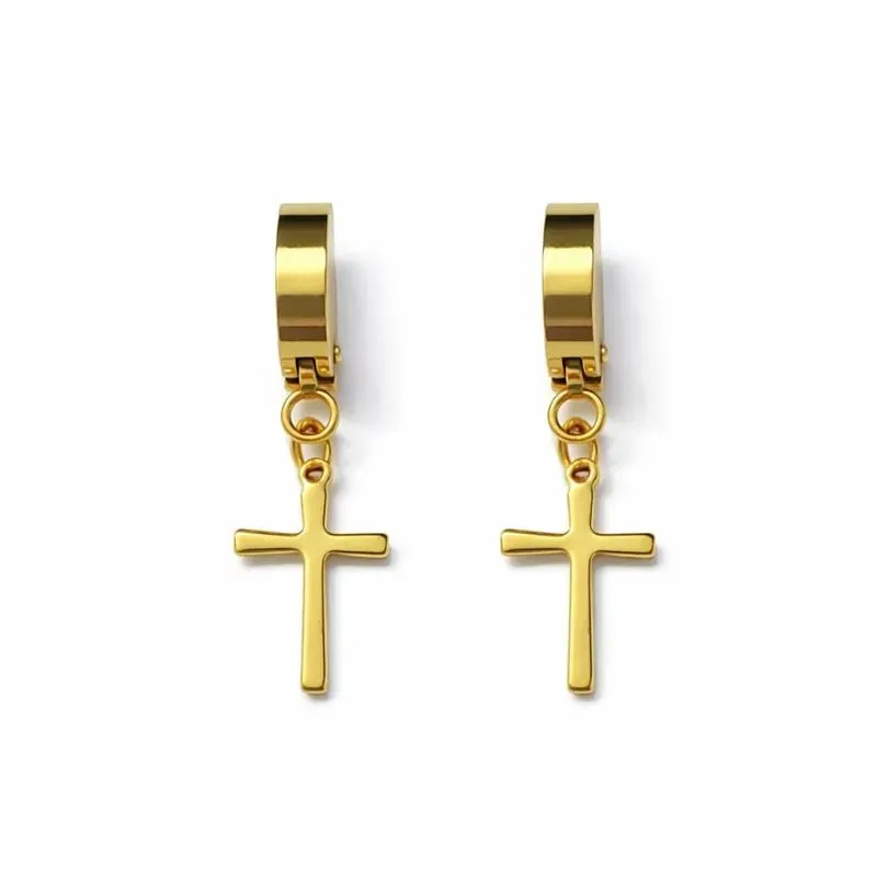 Brinco Argola com Cruz em Aço Inoxidável.