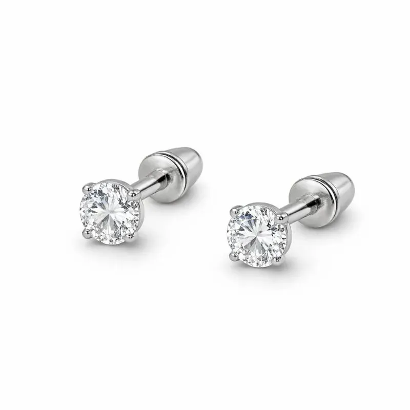 Brinco Ponto de Luz Pequeno em Prata 925 com Tarraxa Baby.