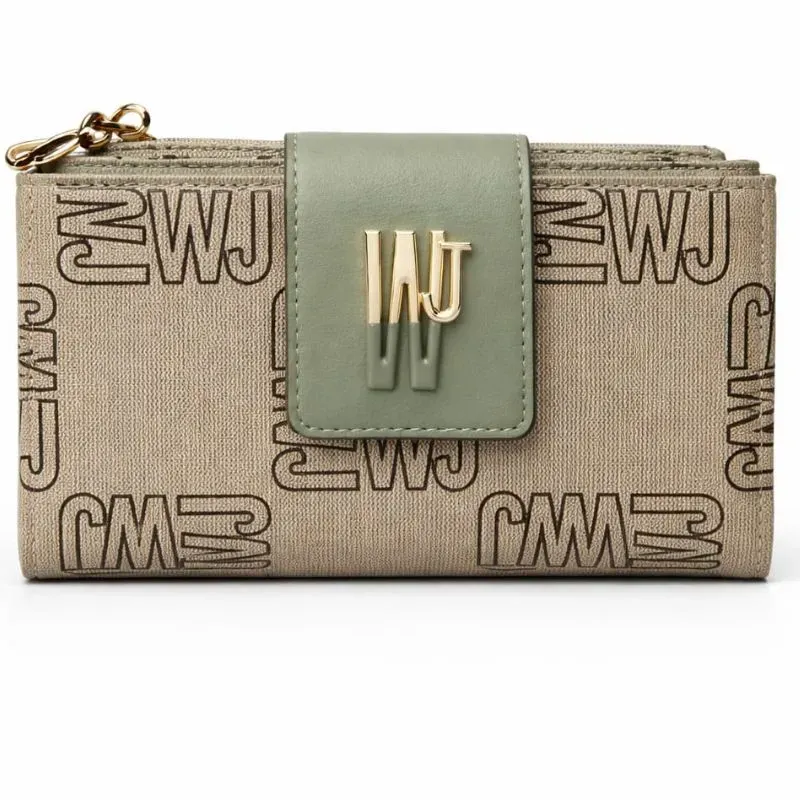 Carteira WJ Média Monograma com Fecho Verde Oliva