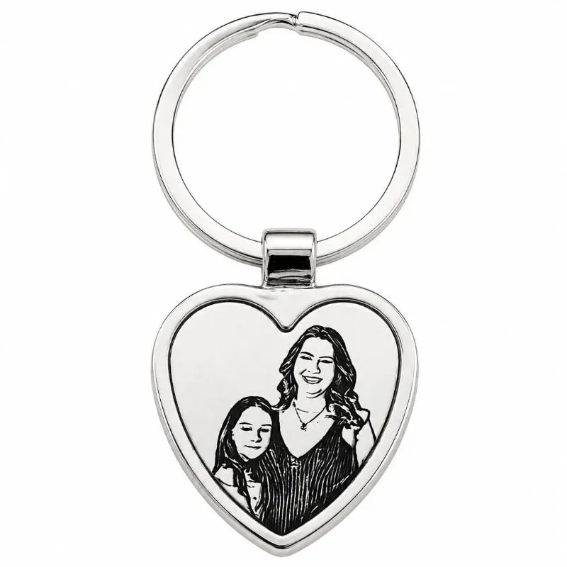 Chaveiro Personalizado Coração em Aço Prata.