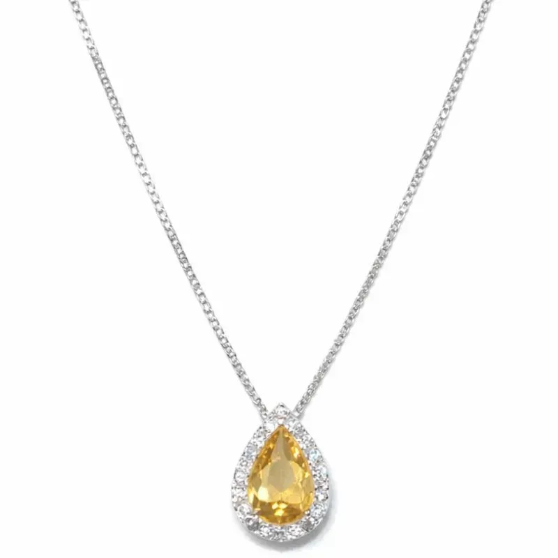 Colar com Pedra Amarela em Prata 925.