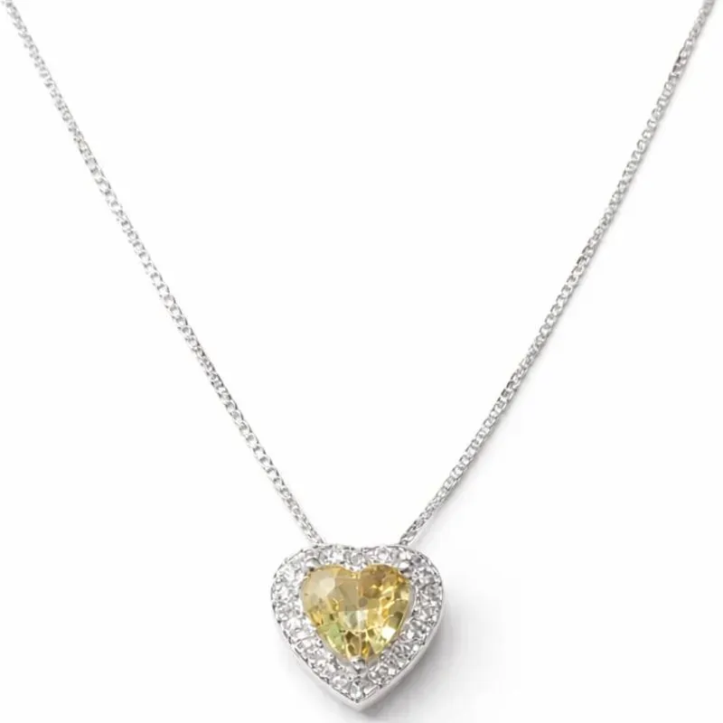 Colar Coração com Pedra Amarela em Prata 925.