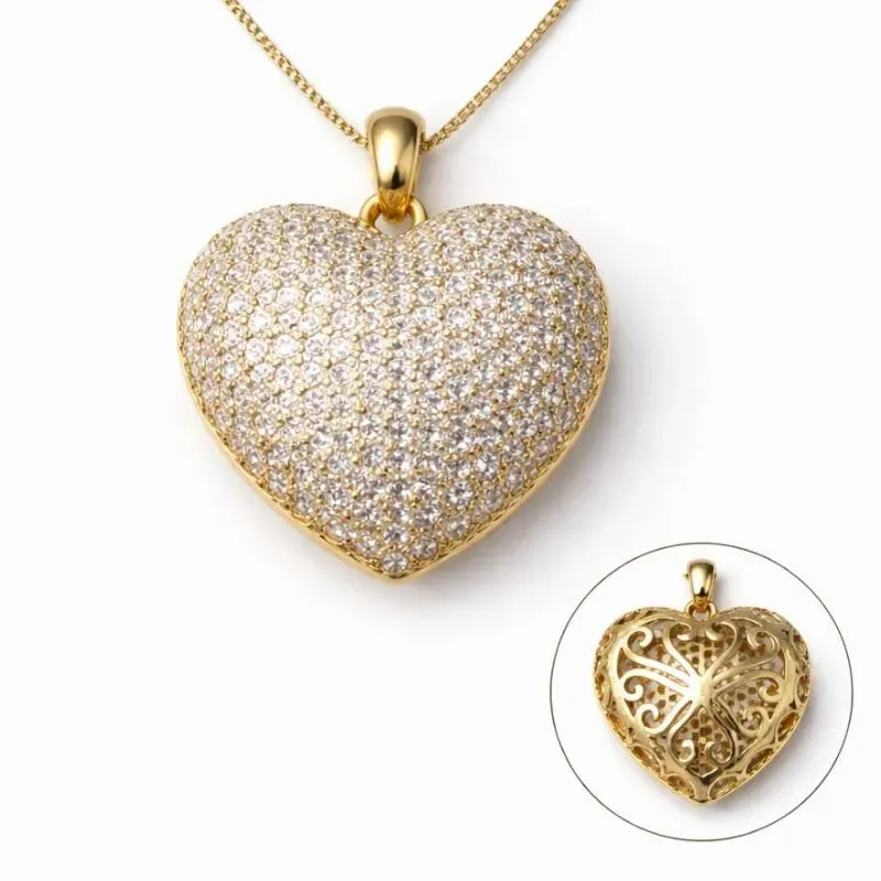 Colar Coração Cravejado com Detalhes Vazados