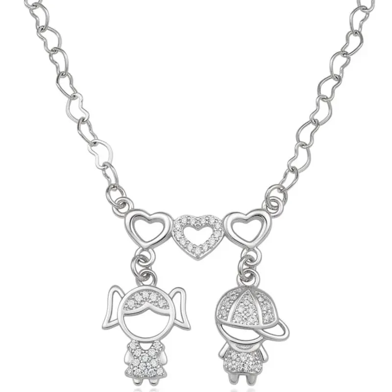 Colar Filhos com Corações em Ródio Branco.