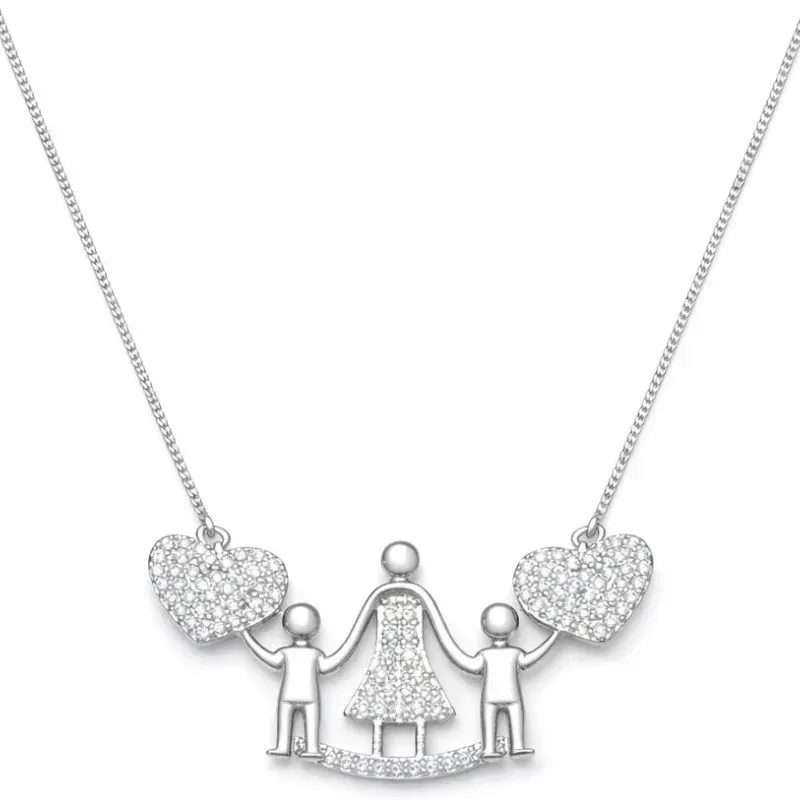 Colar Mãe com Dois Filhos em Ródio Branco.