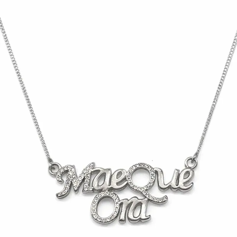 Colar Mãe Que Ora em Ródio Branco com Detalhes Cravejados