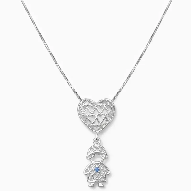 Colar Menino com Coração Vazado em Prata 925.