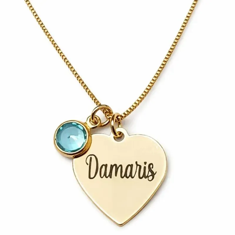 Colar Personalizado Coração 1,5 cm com Zircônia.