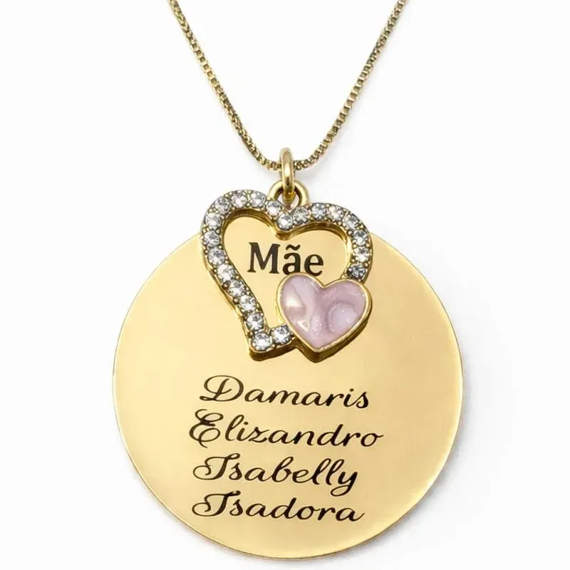 Colar Personalizado Medalha 3cm com Nomes  4 nomes Tema Mãe