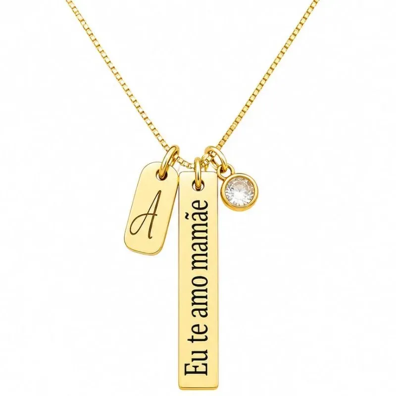 Colar Personalizado Retangular Fino Banhado a Ouro.