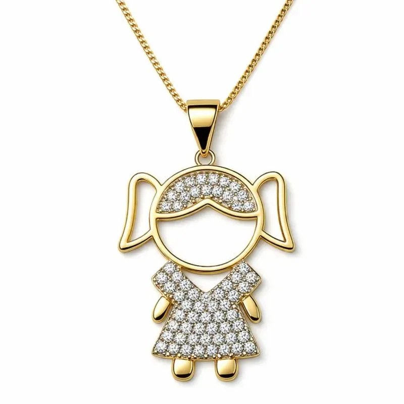 Colar Pingente Menina Grande Cravejada.