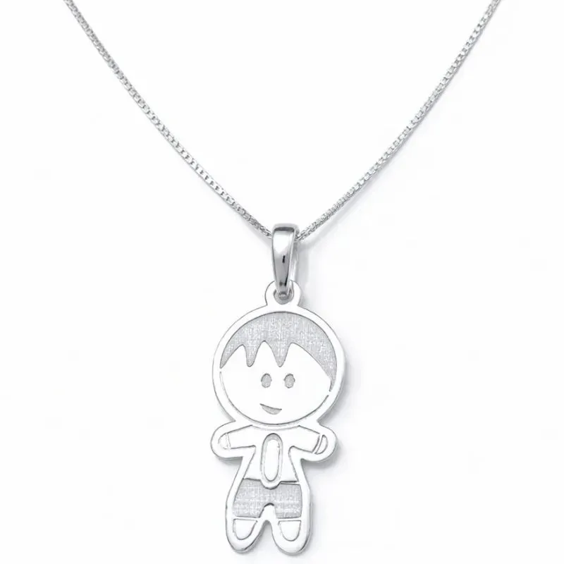 Colar Pingente Menino em Prata 925.