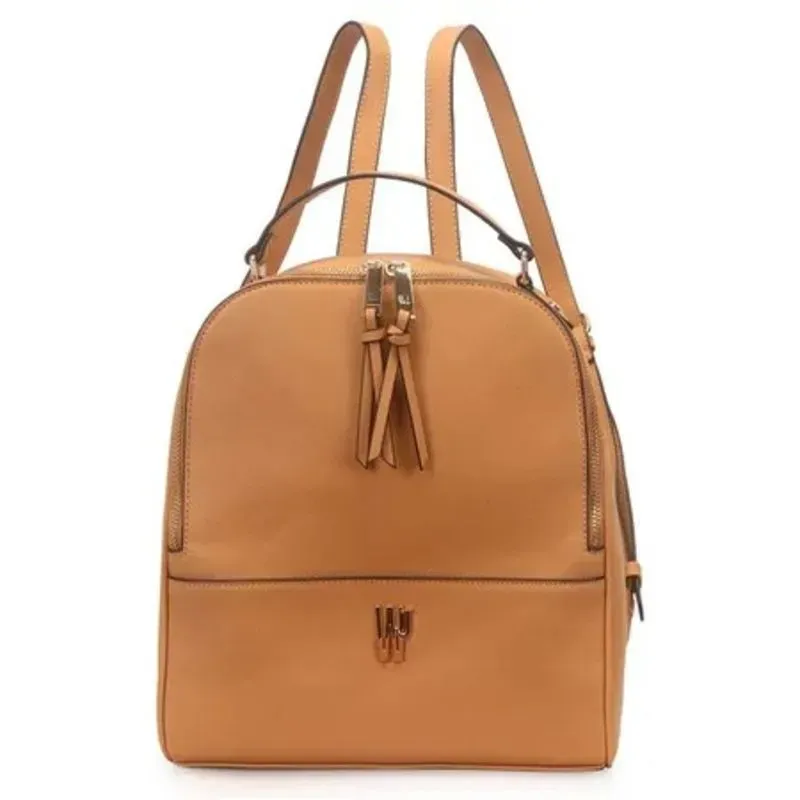 Mochila Média Caramelo com Metal Logo Bicolor