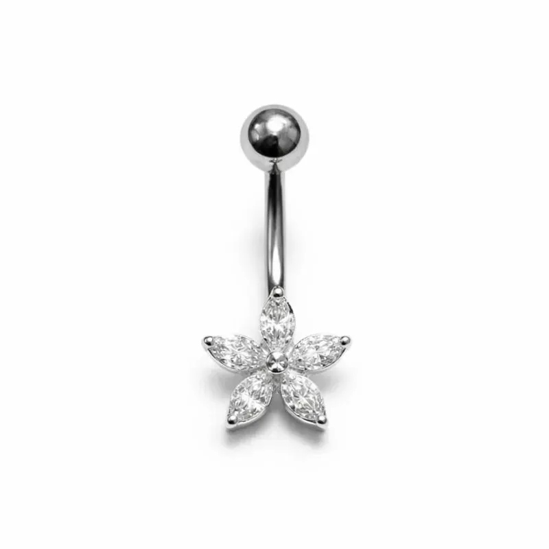 Piercing de Umbigo AÇO com Flor Cravejada