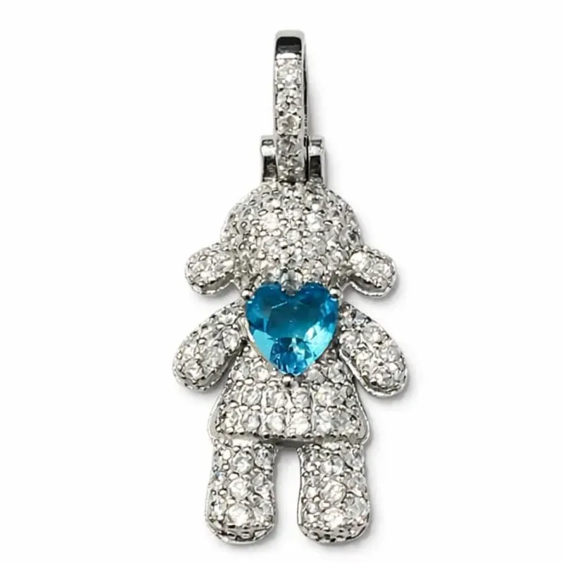 Pingente Menina Grande com Coração Azul em Prata 925