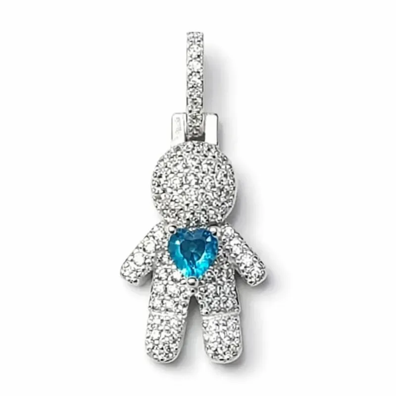 Pingente Menino com Coração Azul em Prata 925 (Pequeno)