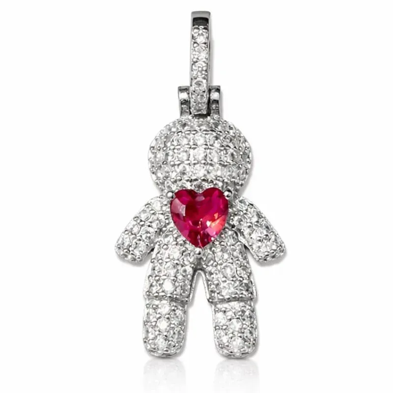 Pingente Menino Grande Cravejado com Coração Rosa  Prata 925