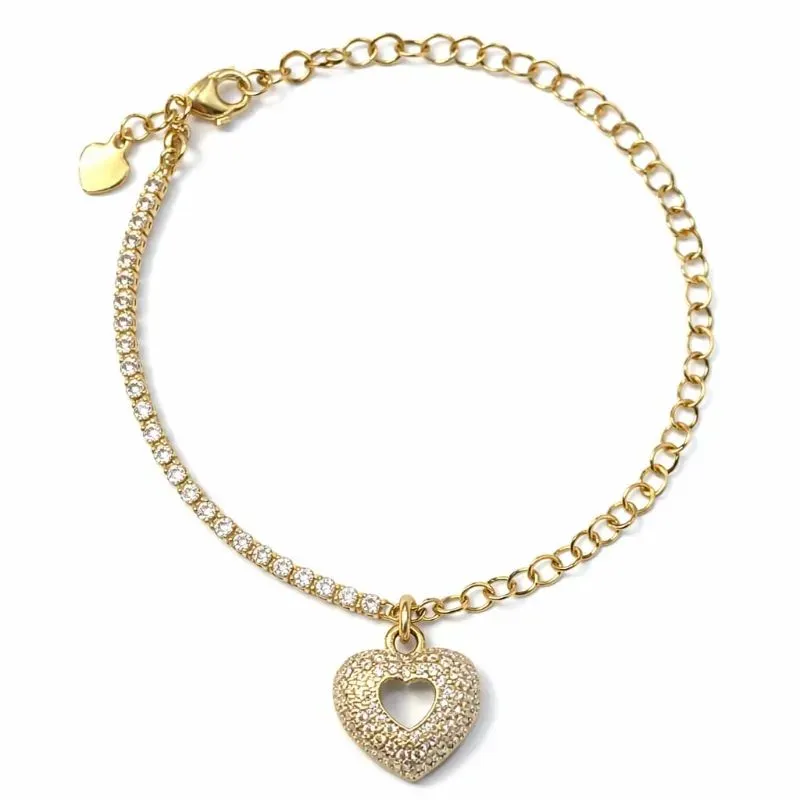 Pulseira com Coração Cravejado.